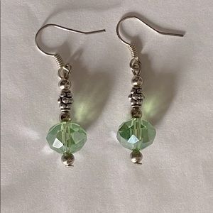 Silver and Green Glass Earrings